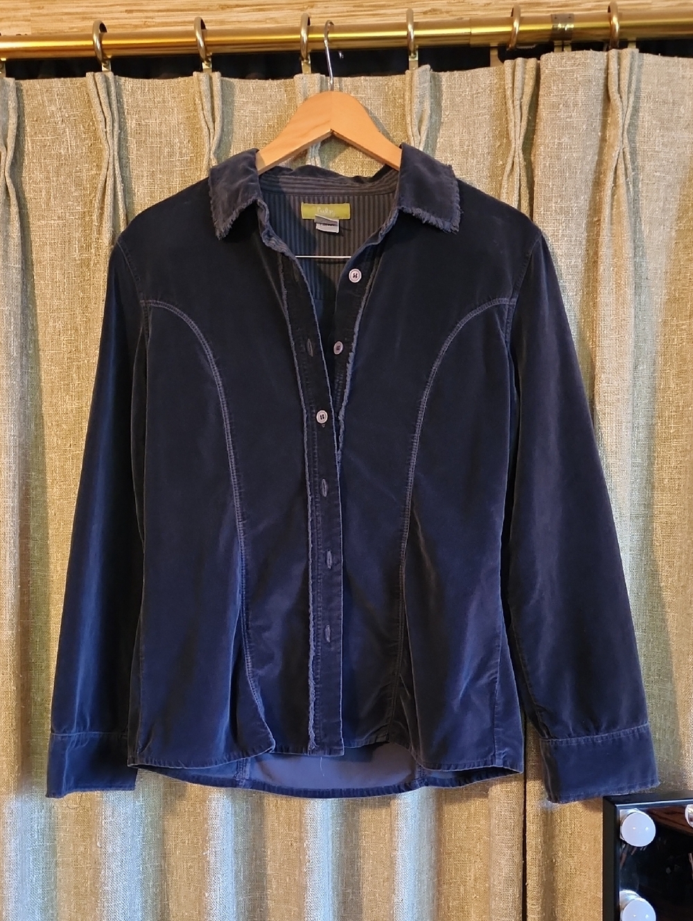 Women’s Navy Blue Button-Front Velvet Jacket